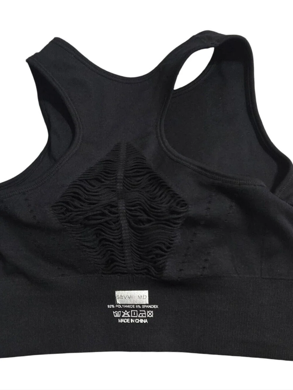 Savvi Black Textured Cropped Sports Bra Knit Athleisure Athletic Size Med